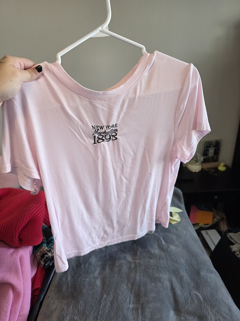 SHEIN Light Pink New York Marathon 1898 Graphic Short Sleeve Tee